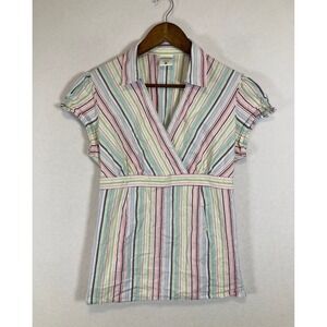 Pastel Preppy Motherhood Maternity Women Large Multi Color Striped Wrap Top